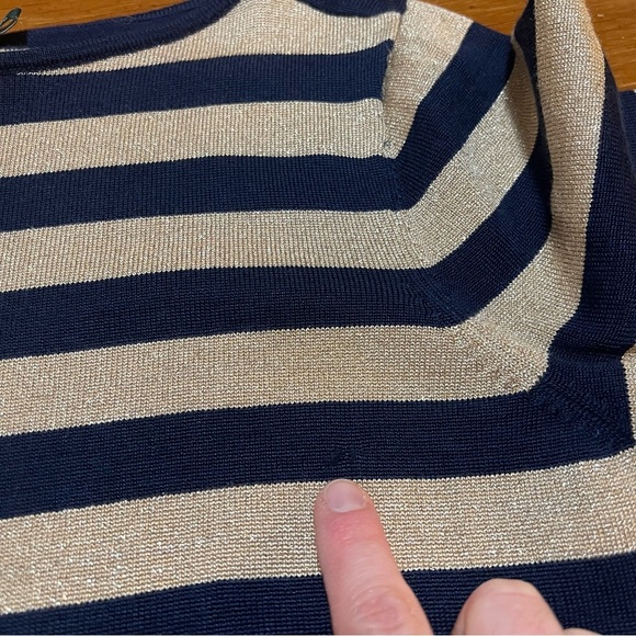 Ralph Lauren Navy & Gold Striped Knee Length Dress Size XL Preppy Party Holiday - Picture 5 of 9